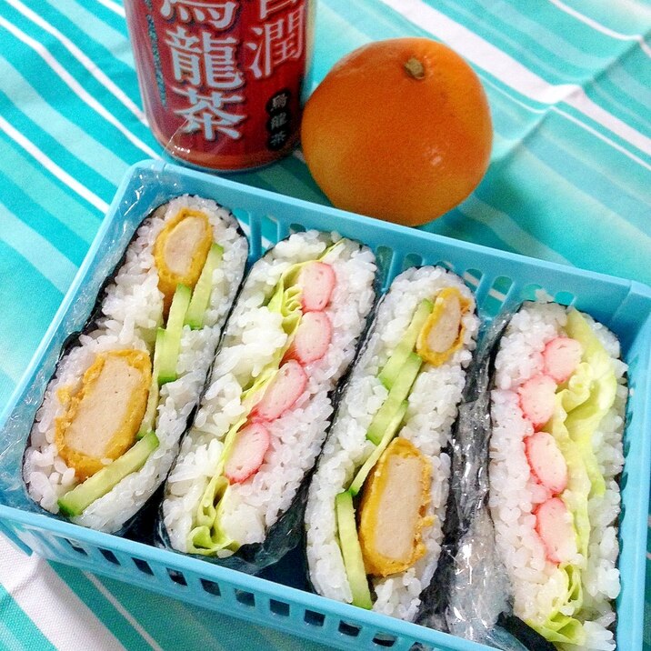 遠足に☆おにぎらずのお弁当♪カニカマ&ナゲット